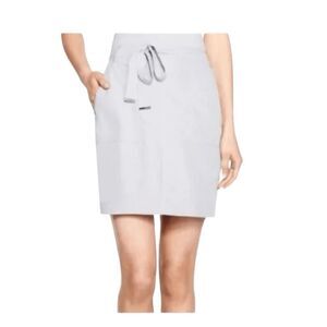 White House Black Market Belted Pencil Skirt Silver Grey Knit Mini Pockets 10